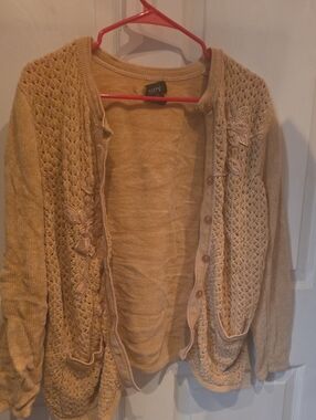 Women’s Vintage Embrodered Beige Knit Button Cardigan Sweater